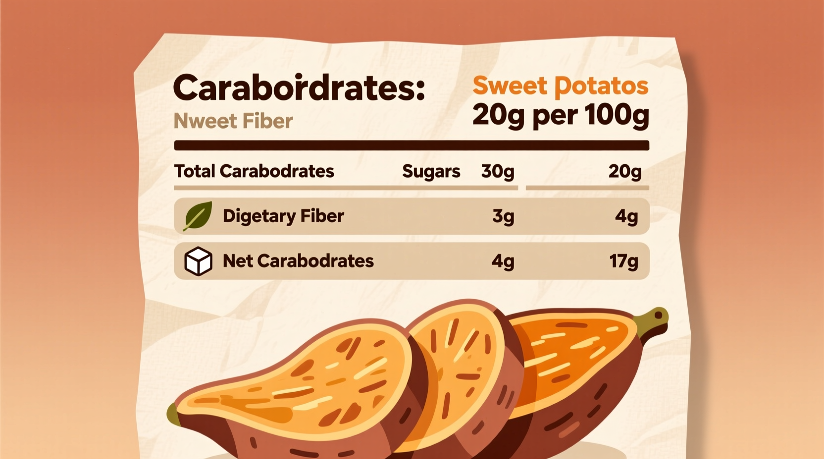 Nutrition facts panel showing carb content in sweet potato