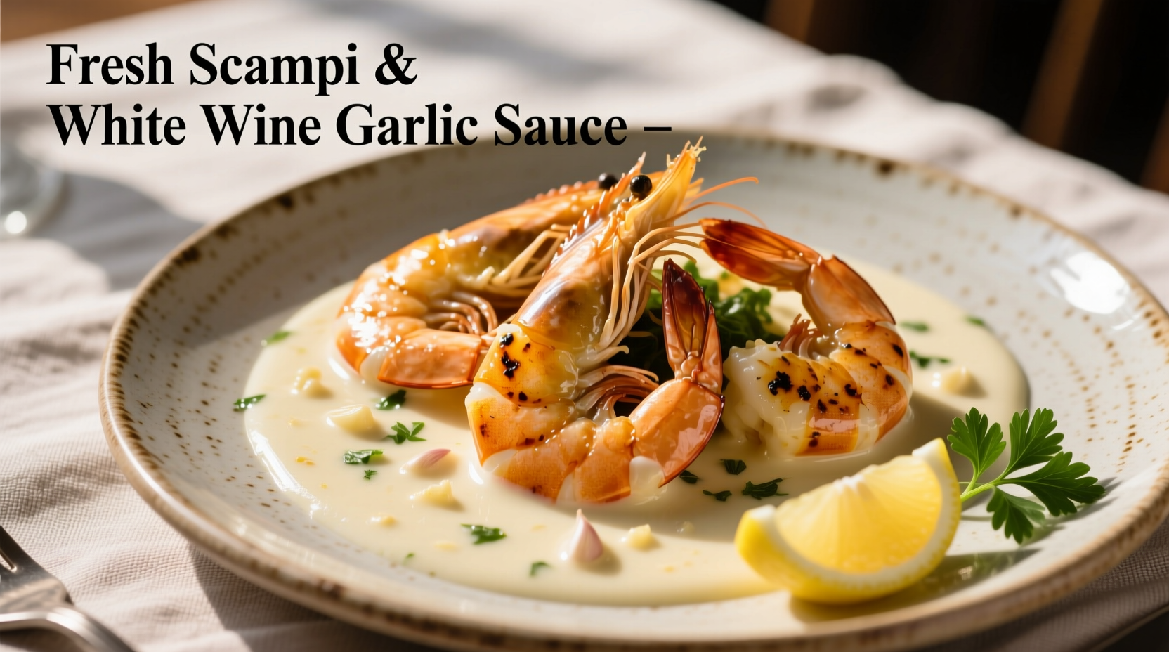 Perfectly cooked scampi shrimp in white wine garlic sauce