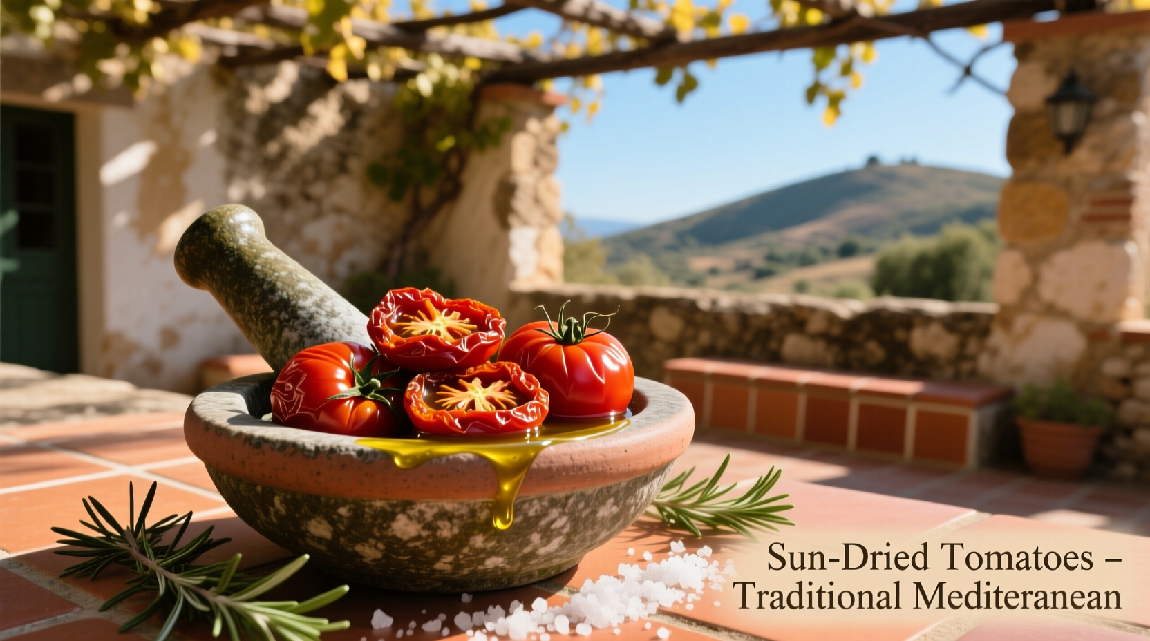 Sun-dried tomatoes arranged in traditional Mediterranean style