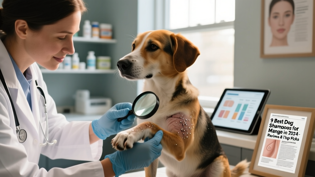 Close-up of a veterinarian gently examining a dog's skin during a mange consultation