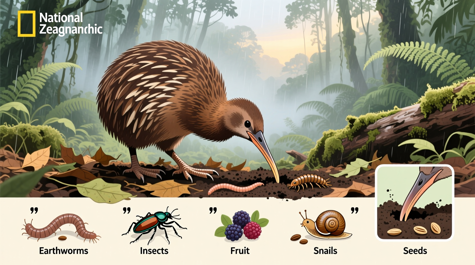 what does a kiwi bird eat