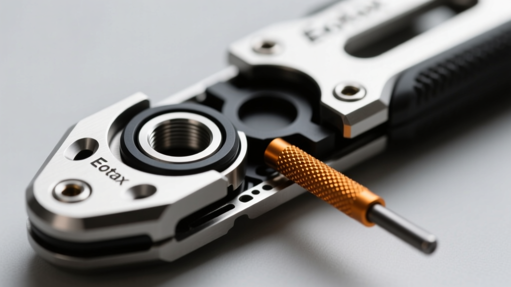 Disassembled Exotac nanoSTRIKER XL showing the internal waterproof O-ring seal and replaceable ferrocerium rod core.