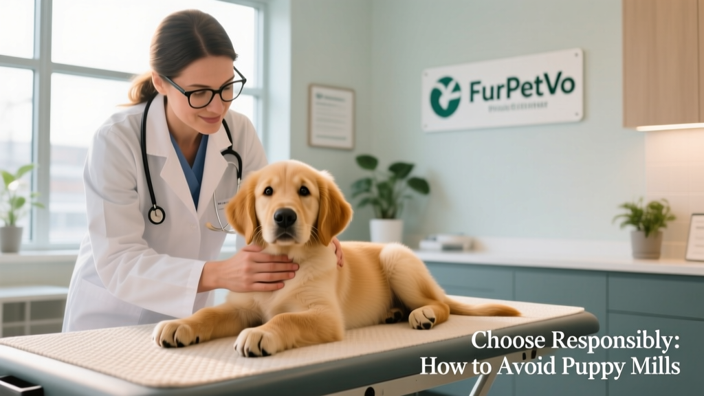 A veterinarian gently examining a calm, relaxed puppy during a wellness check at a FurPetVo partner clinic