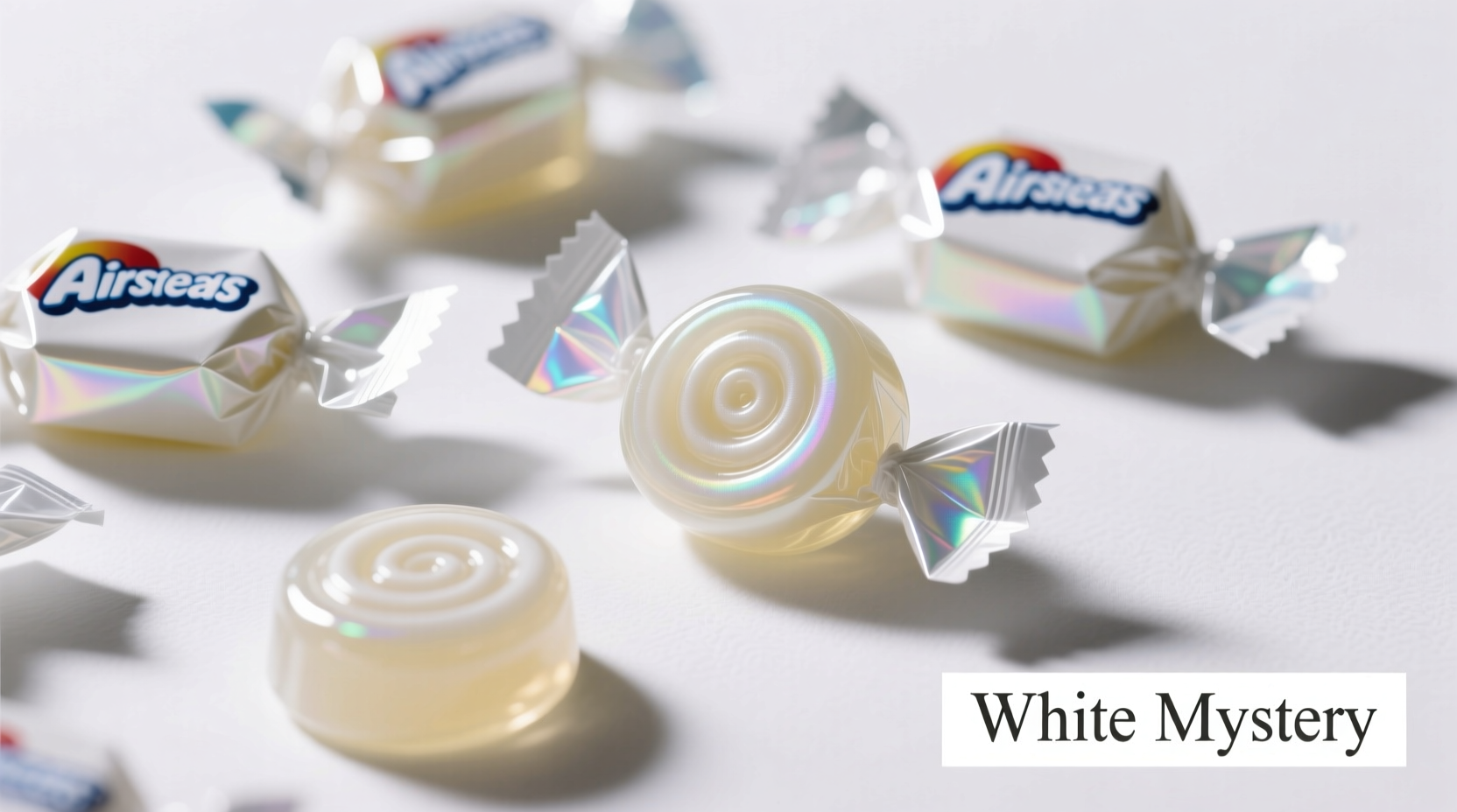 White Mystery Airheads candy pieces unwrapped