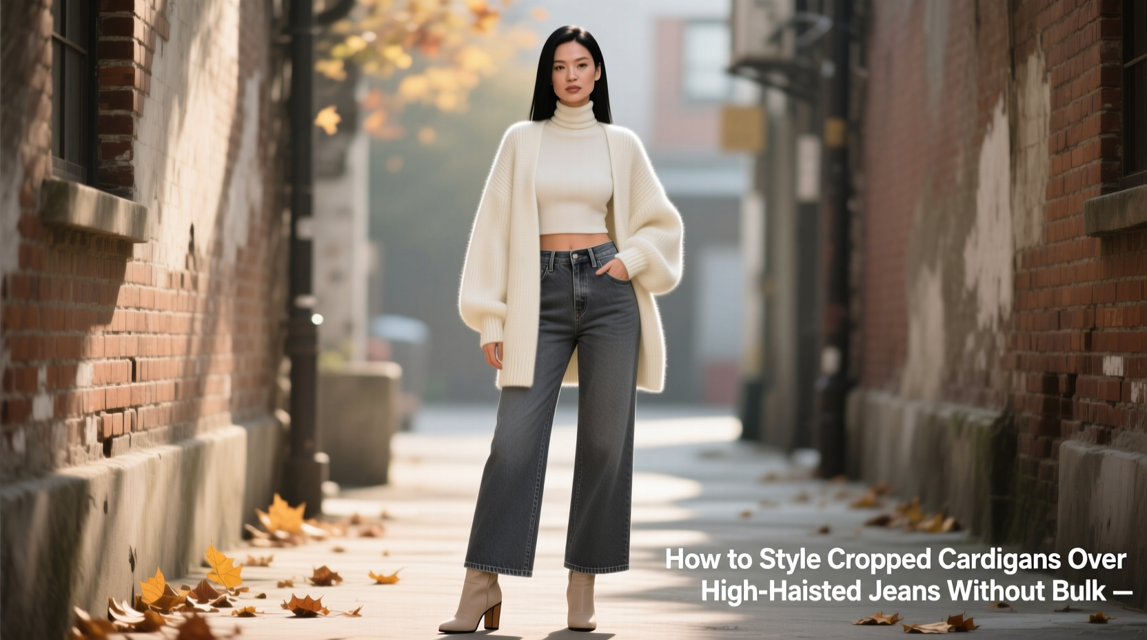 how to style cropped cardigans over high waisted jeans without bulk