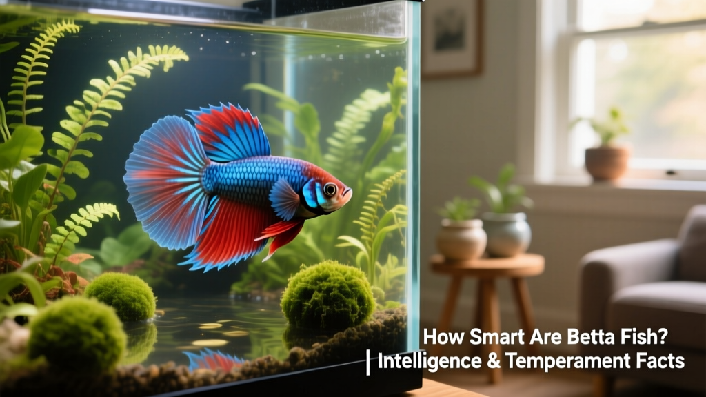 A vibrant male betta fish flaring its gills in a well-planted aquarium