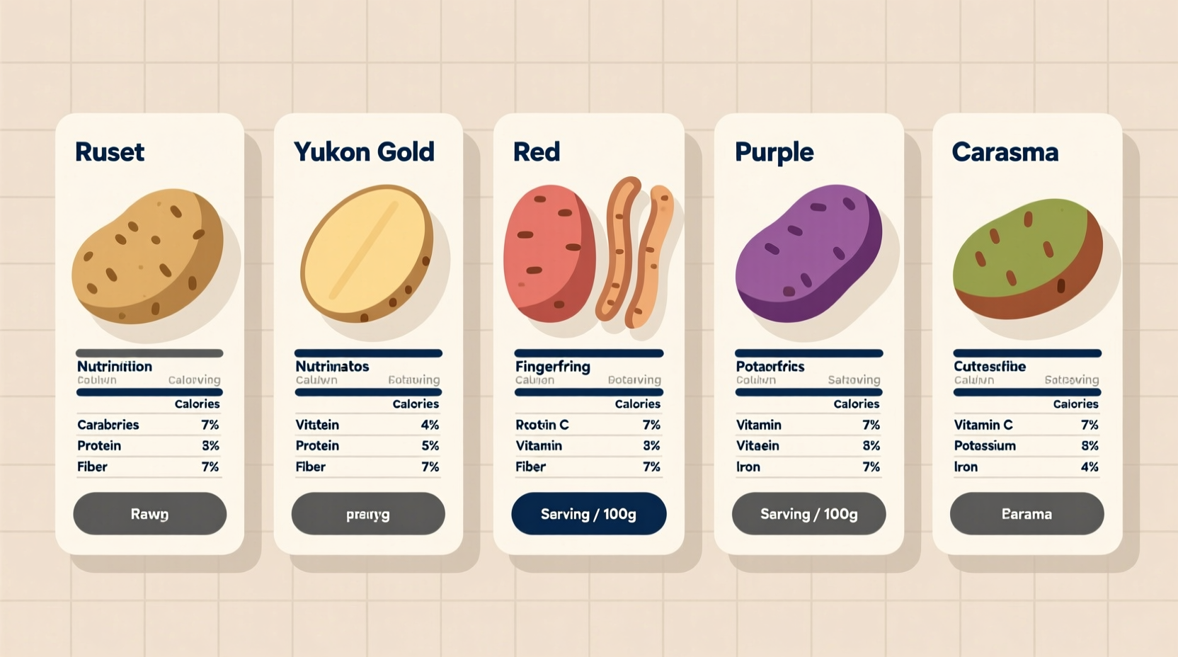 Nutrition facts of different potato varieties side by side