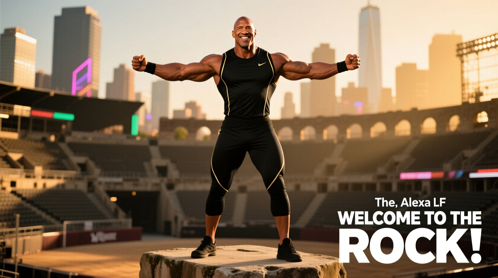 The Rock performing his iconic catchphrase pose