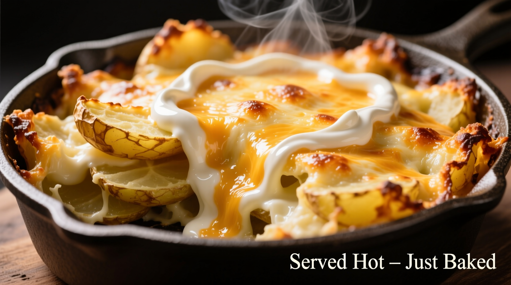 Golden potato bake with sour cream and melted cheese