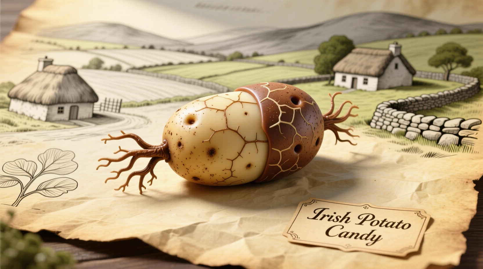 Irish potato candy shaped on parchment paper