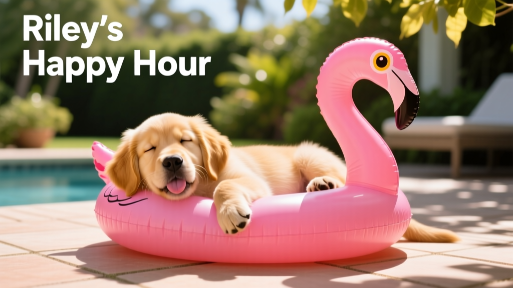Adorable Golden Retriever Puppy Named Riley Is Completely Blissed Out in Her Flamingo Floatie