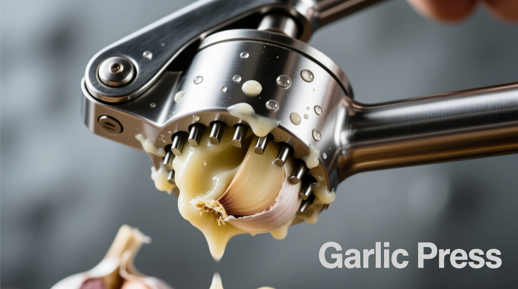 Stainless steel garlic press extracting garlic paste