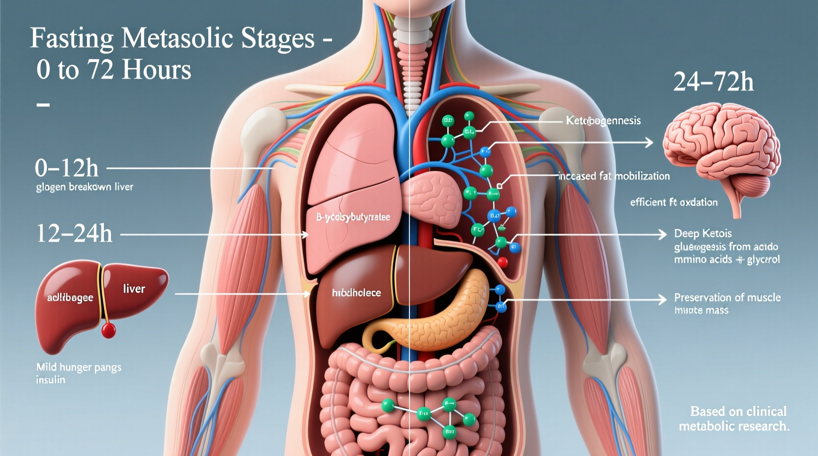 Human body metabolic stages during fasting process