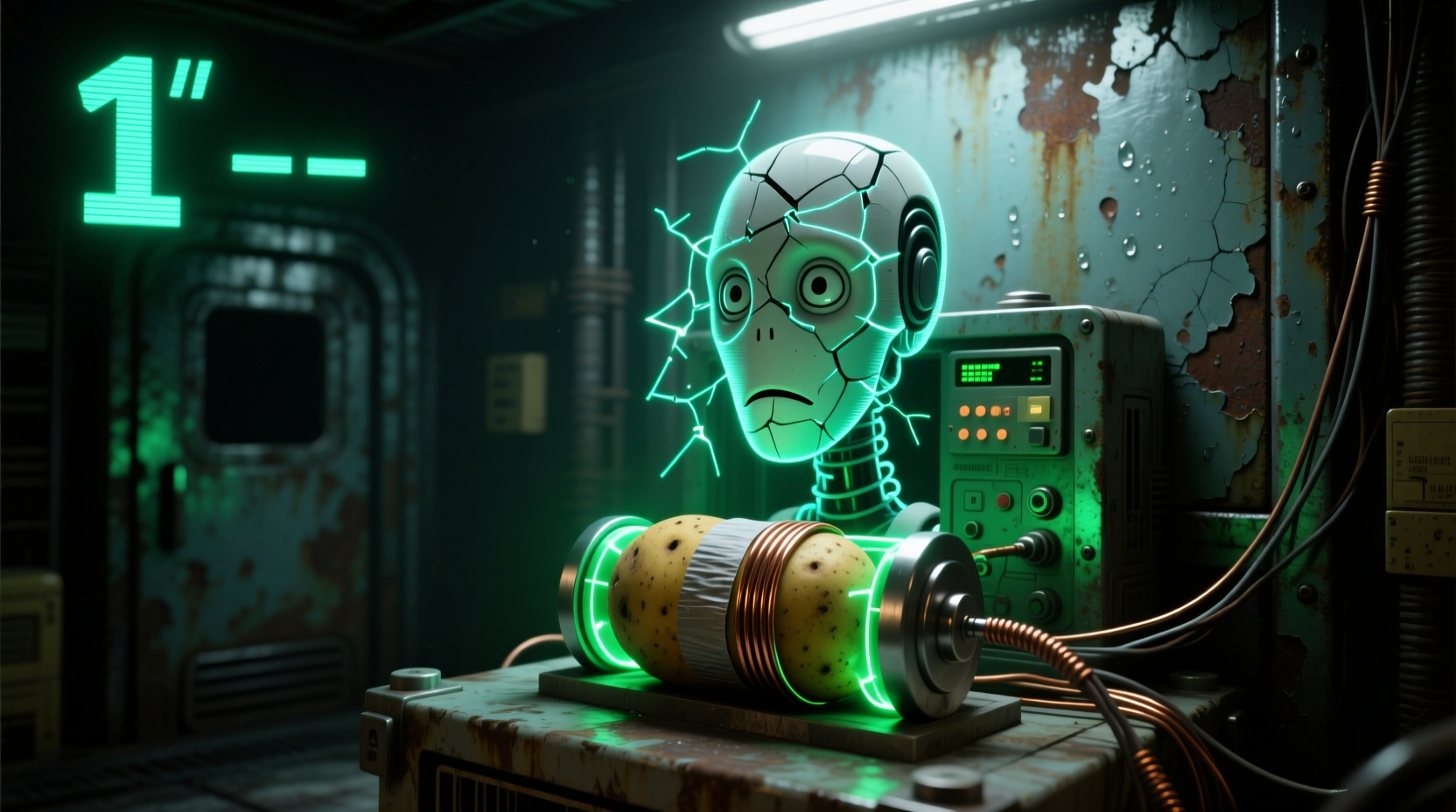 GLaDOS running on potato battery in Portal 2 game