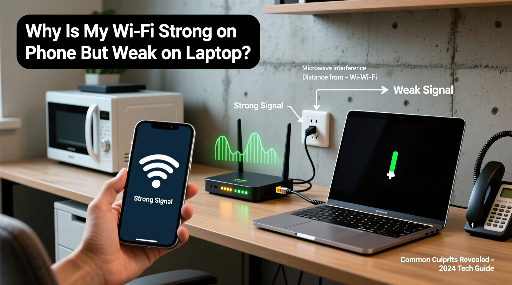 why is my wifi strong on phone but weak on laptop common culprits revealed