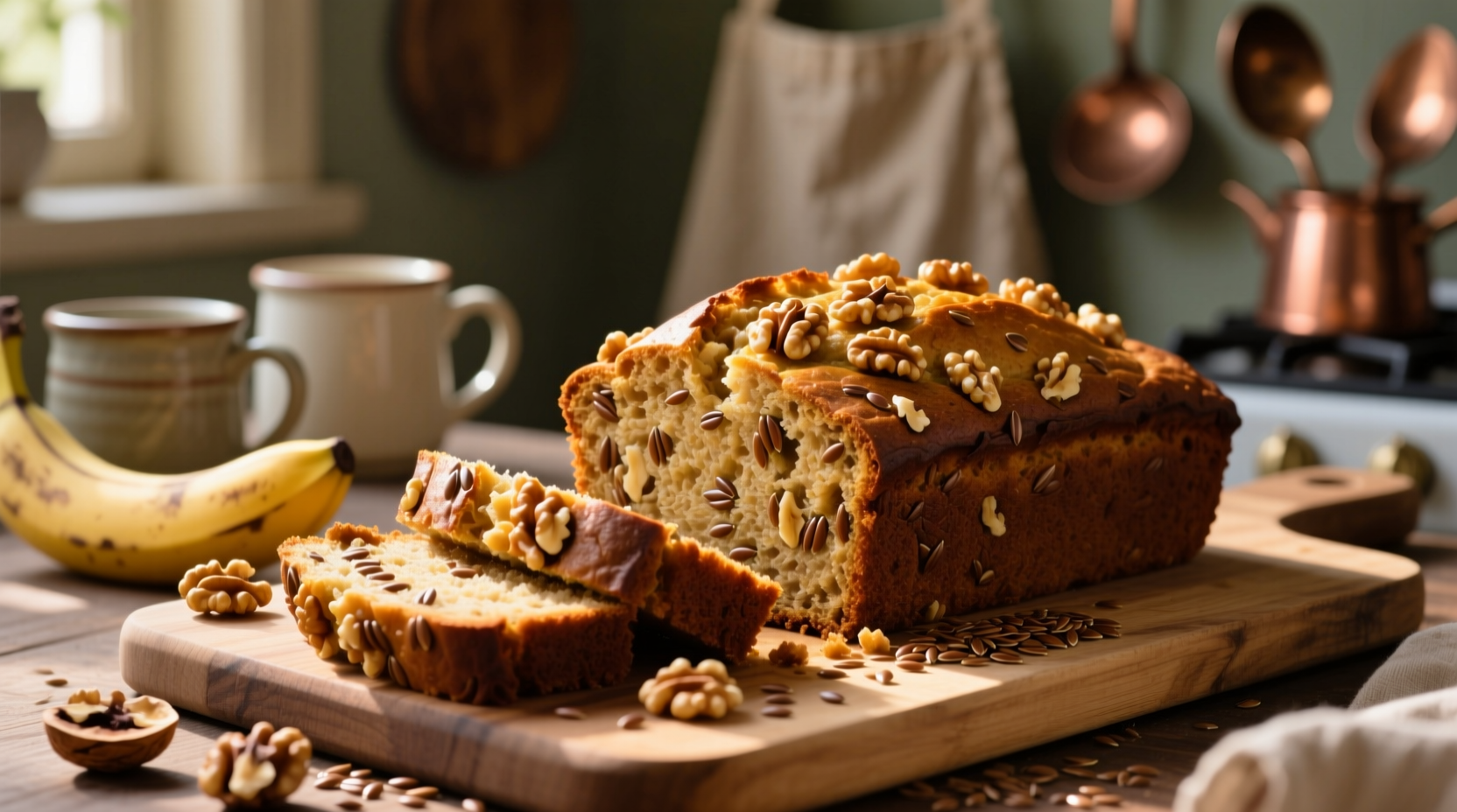 banana bread walnuts and flaxseed