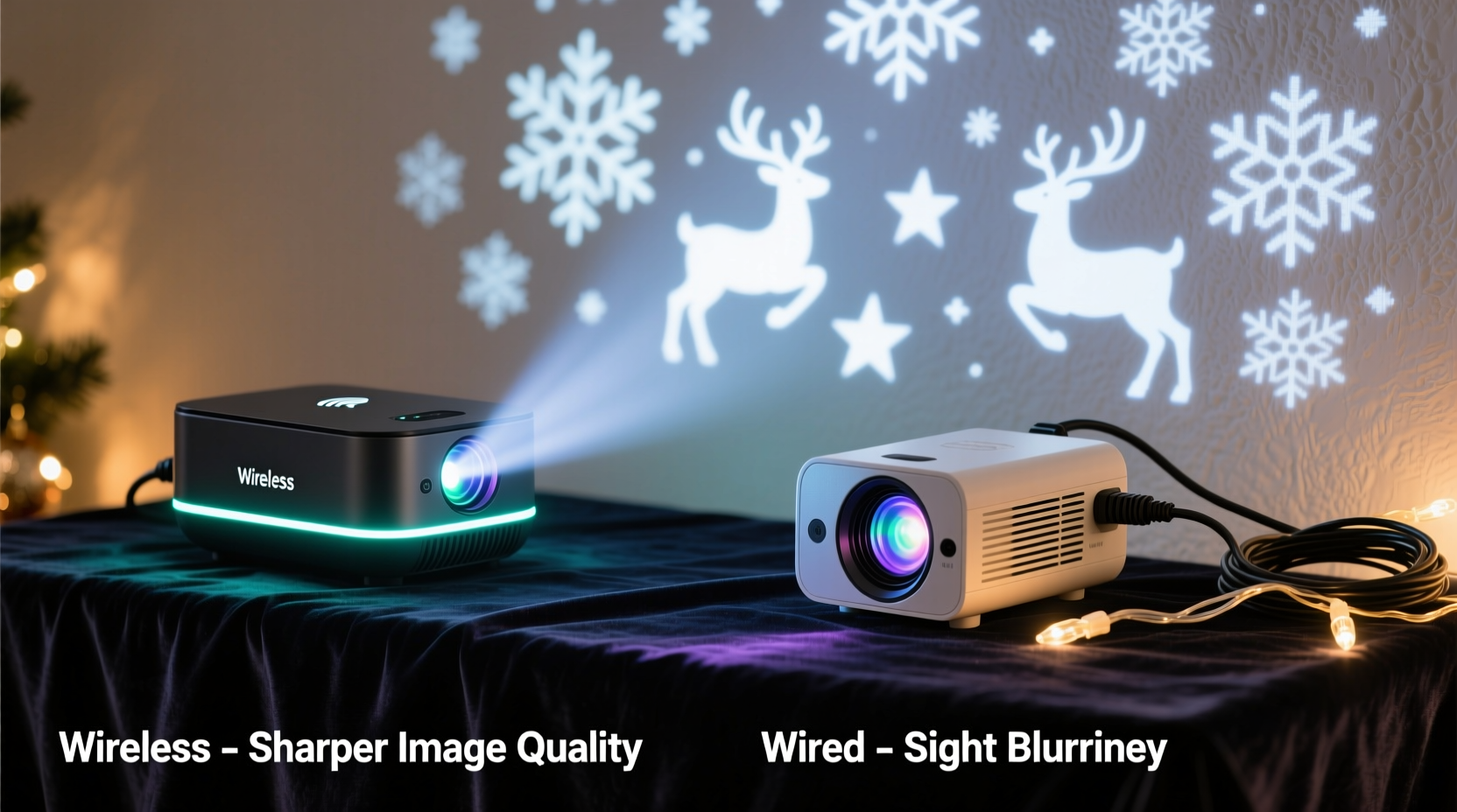 wireless vs wired christmas light projectors which has sharper image quality