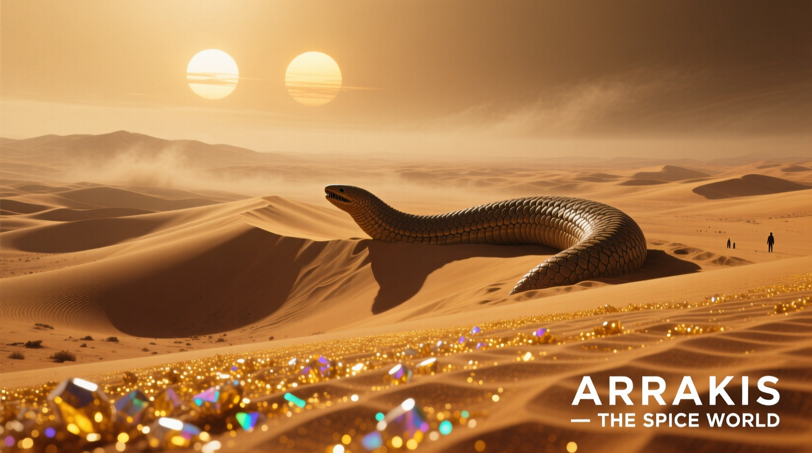 Golden spice melange dunes on Arrakis desert planet