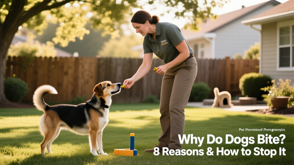 A trainer calmly guiding a dog through a 'leave-it' exercise using a treat, demonstrating positive reinforcement training