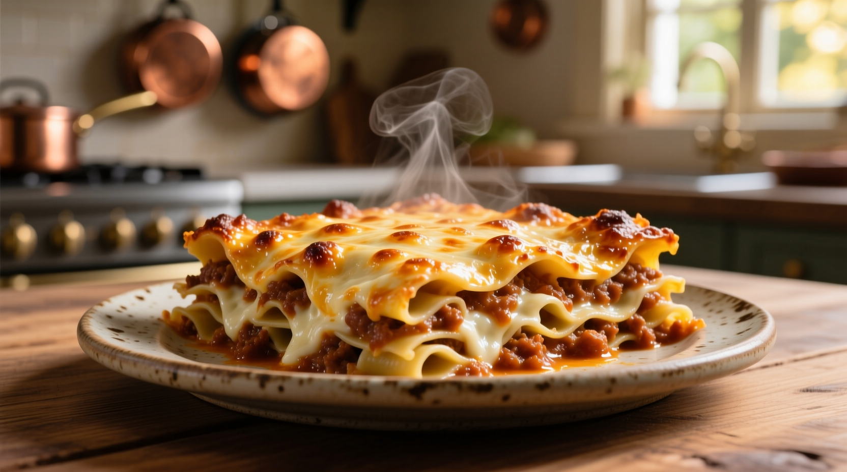 Perfectly cooked lasagna with golden cheese top