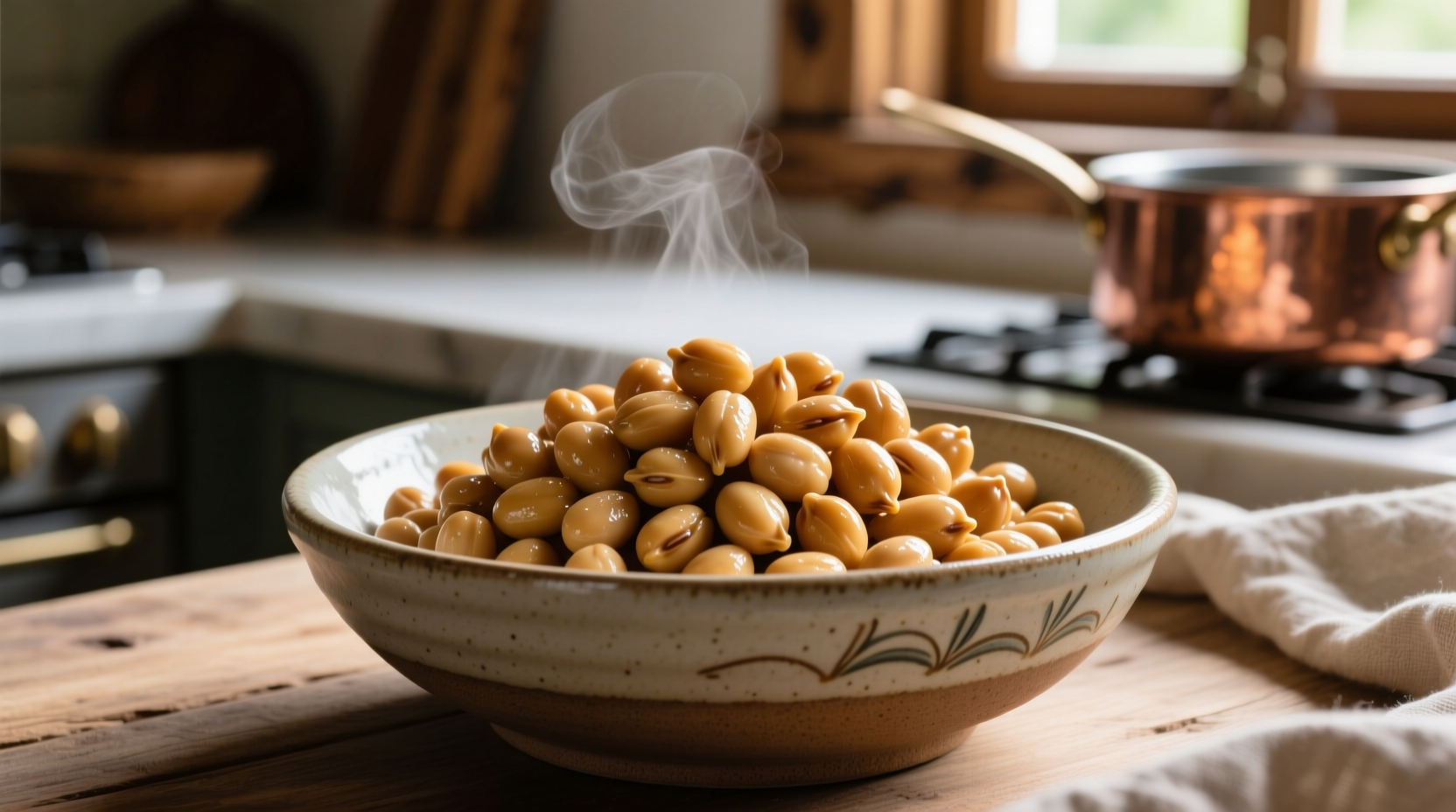 Perfectly cooked garbanzos in a ceramic bowl