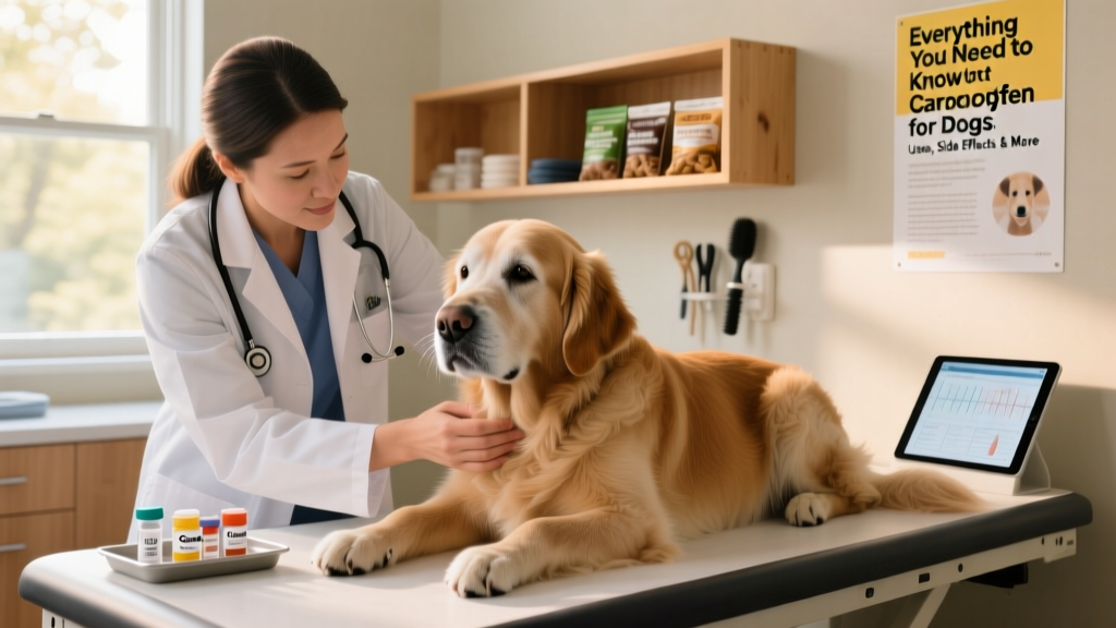 A veterinarian gently examining a senior dog during a routine checkup
