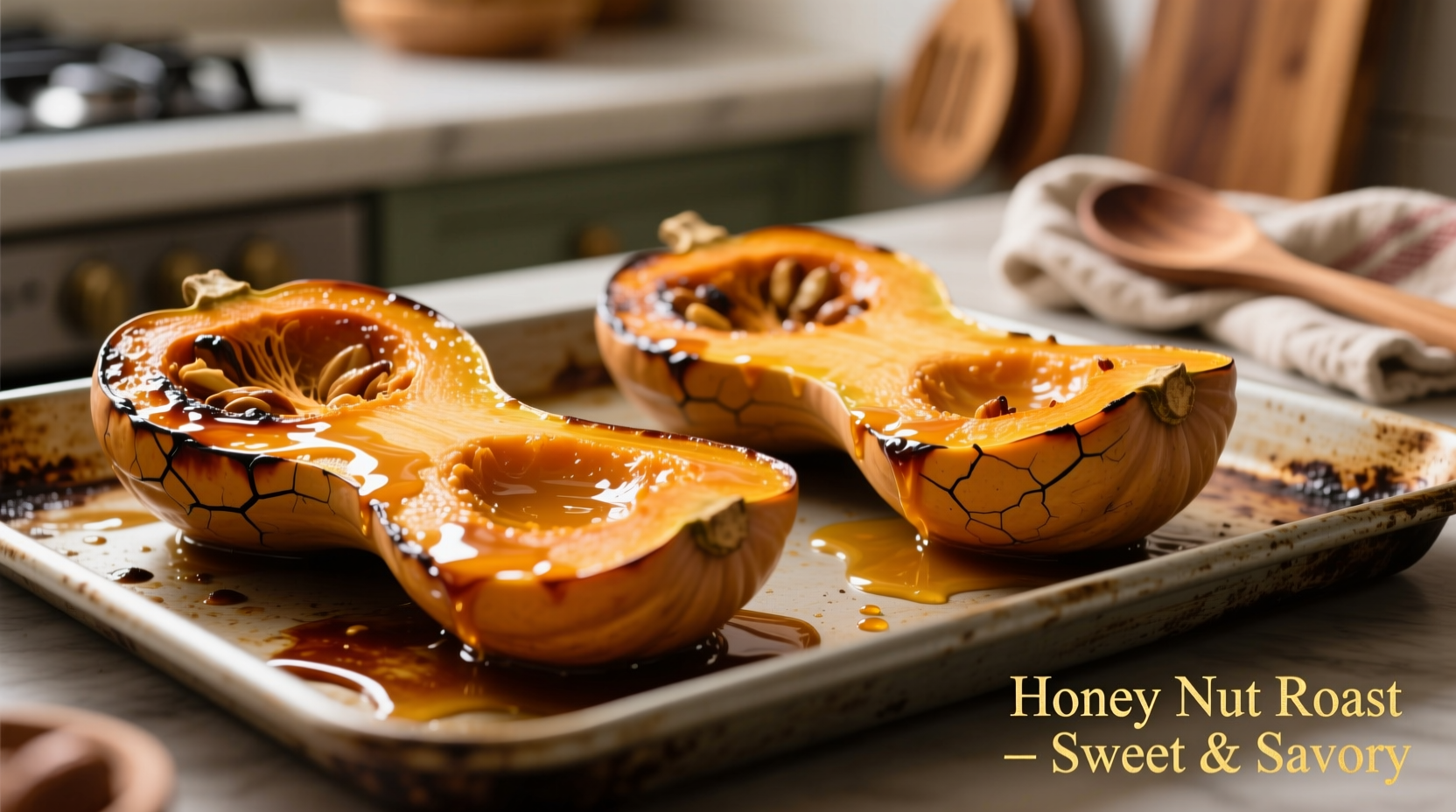 Roasted honeynut squash halves on baking sheet