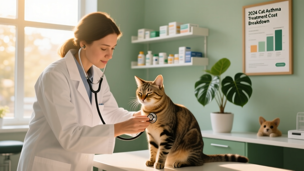 Veterinarian using a stethoscope to listen to a cat's chest during a respiratory exam
