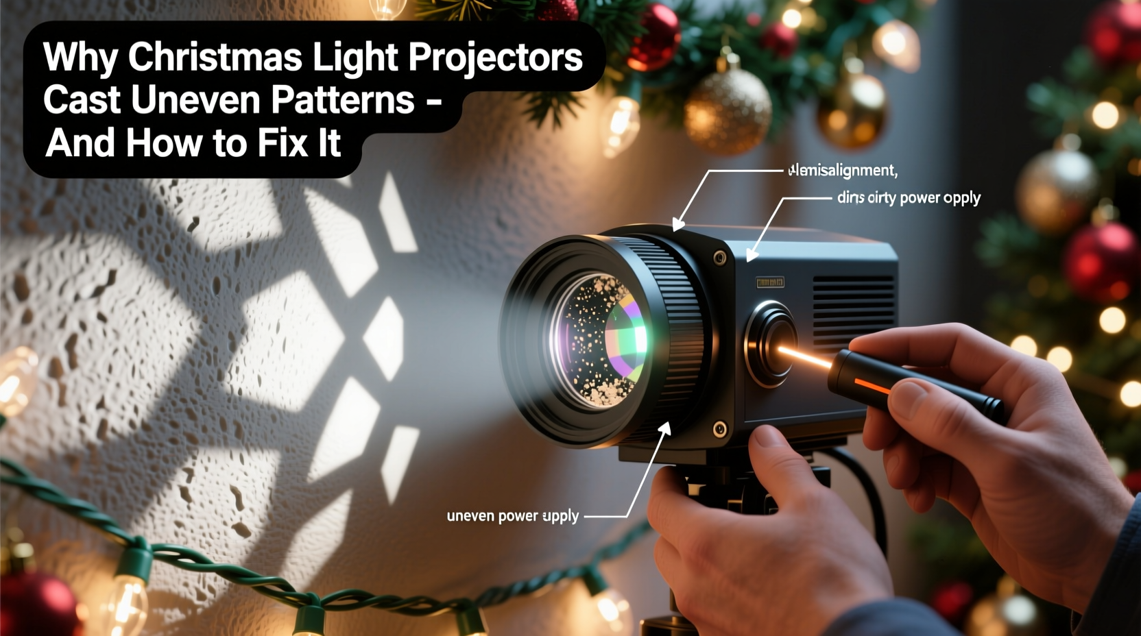 why do christmas light projectors cast uneven patterns and how to fix it