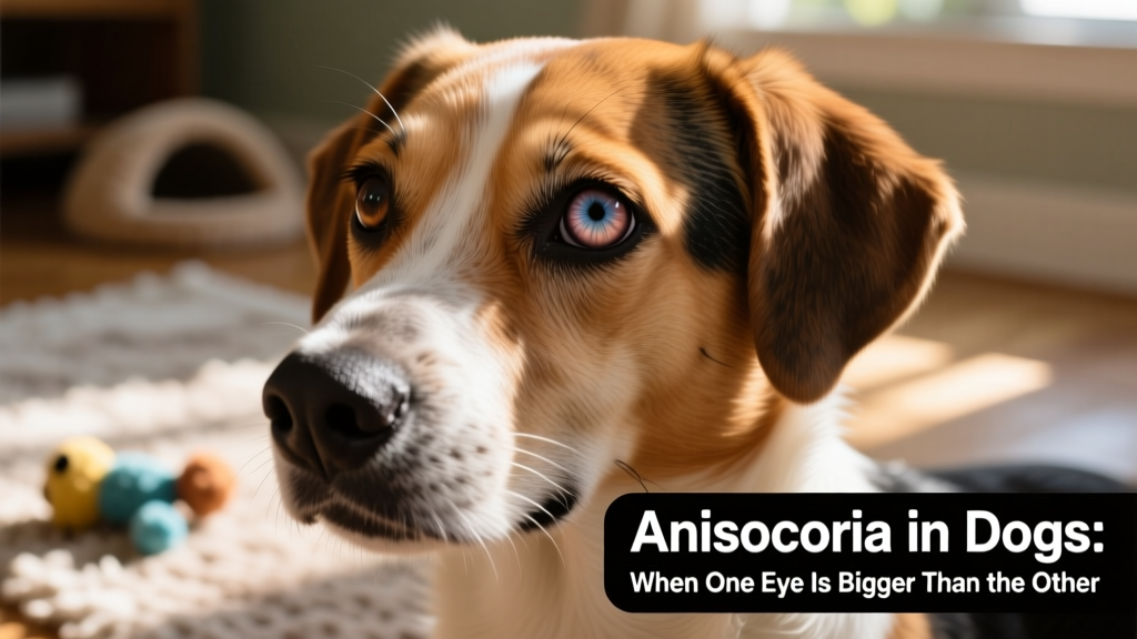 Close-up of a dog's face showing one pupil noticeably larger than the other
