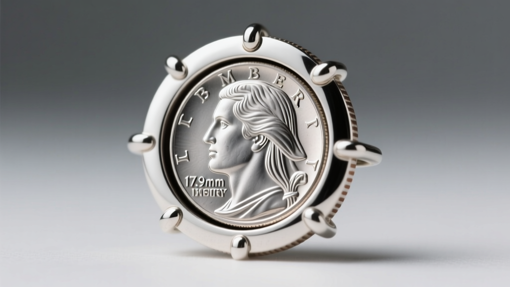 Side profile of a 17.9mm Mercury dime secured in a sterling silver soldered bezel frame, highlighting the secure prong placement