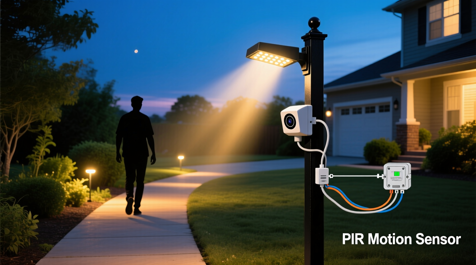 how to add motion sensors to pathway lights so they only activate at night and when someone walks by