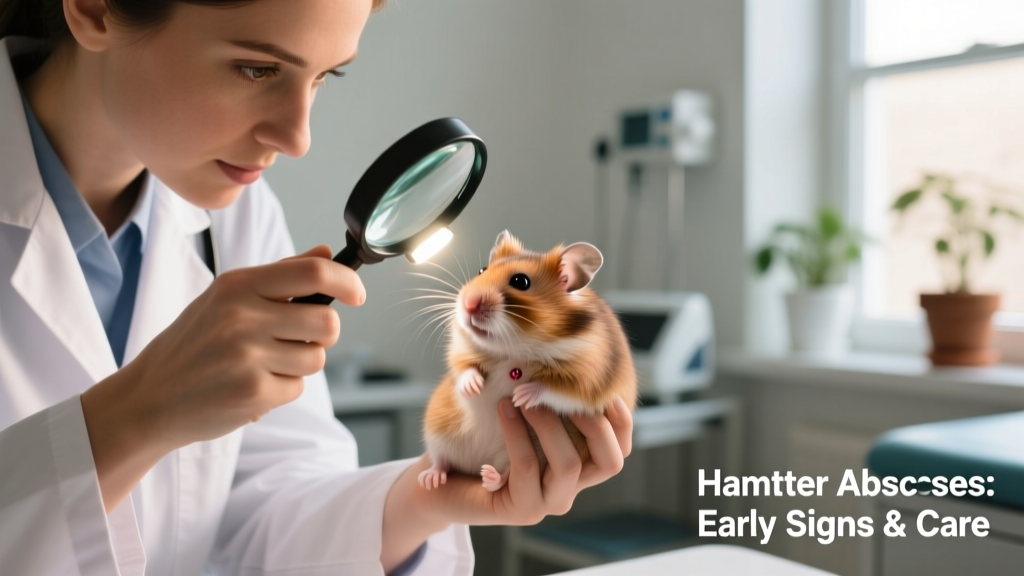 Veterinary technician gently examining a hamster’s cheek area with a small light and magnifier