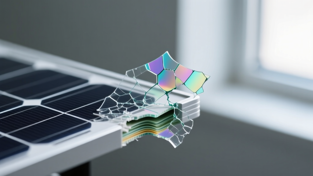 Macro view showing micro-cracks and UV delamination on the polymer edge of a flexible thin-film solar wearable strap after field testing