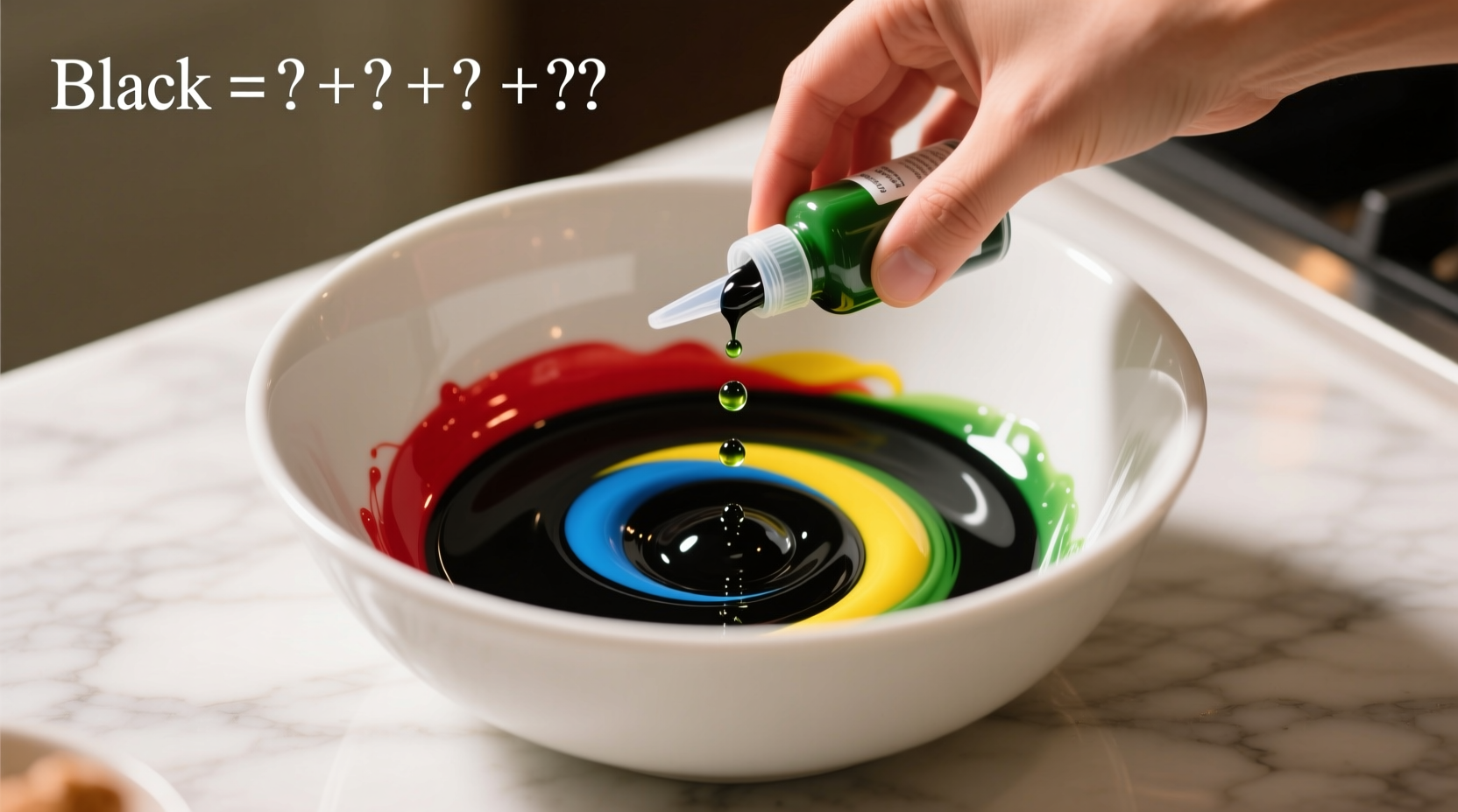 Mixing food coloring to create black