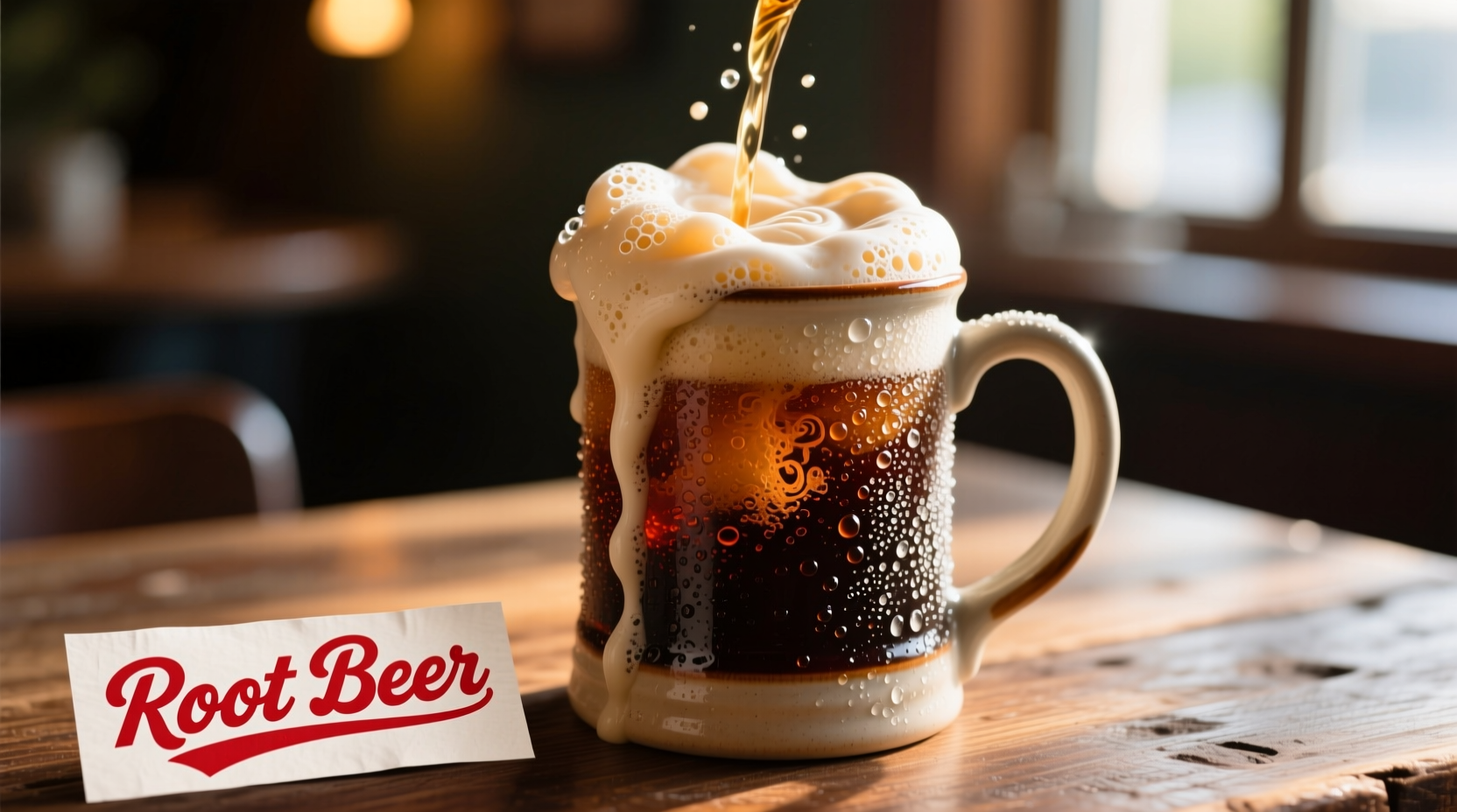 Root beer in a frosty mug with foam