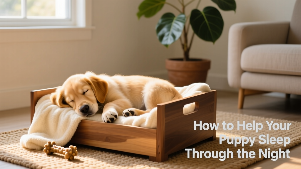 A puppy peacefully sleeping in a well-appointed crate with a chew toy and soft blanket