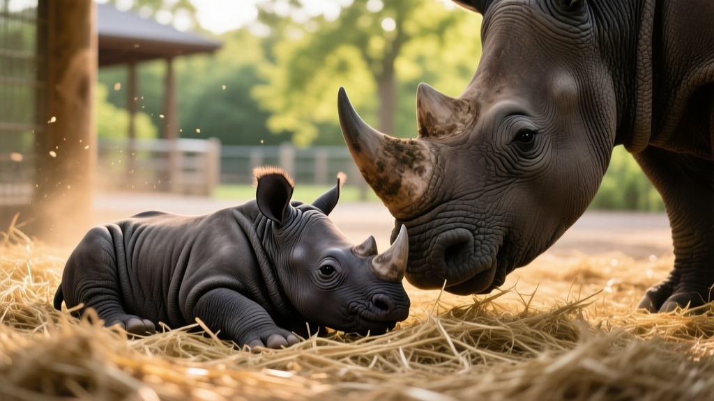 Surprise! Adorable Baby Black Rhino Born to Kansas Zoo