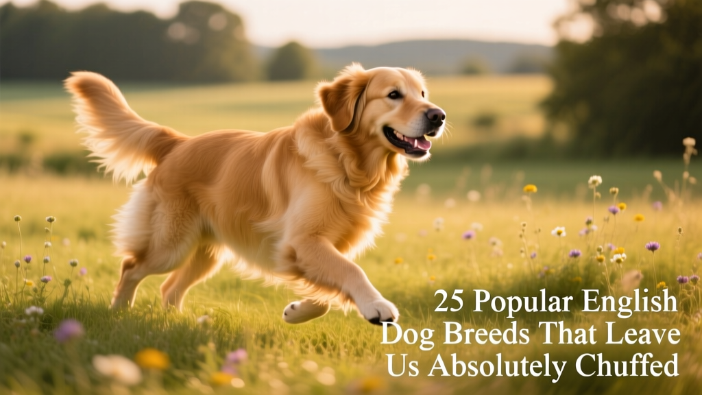 A gleaming Golden Retriever mid-stride on a grassy field, tail wagging, sunlight catching its golden coat