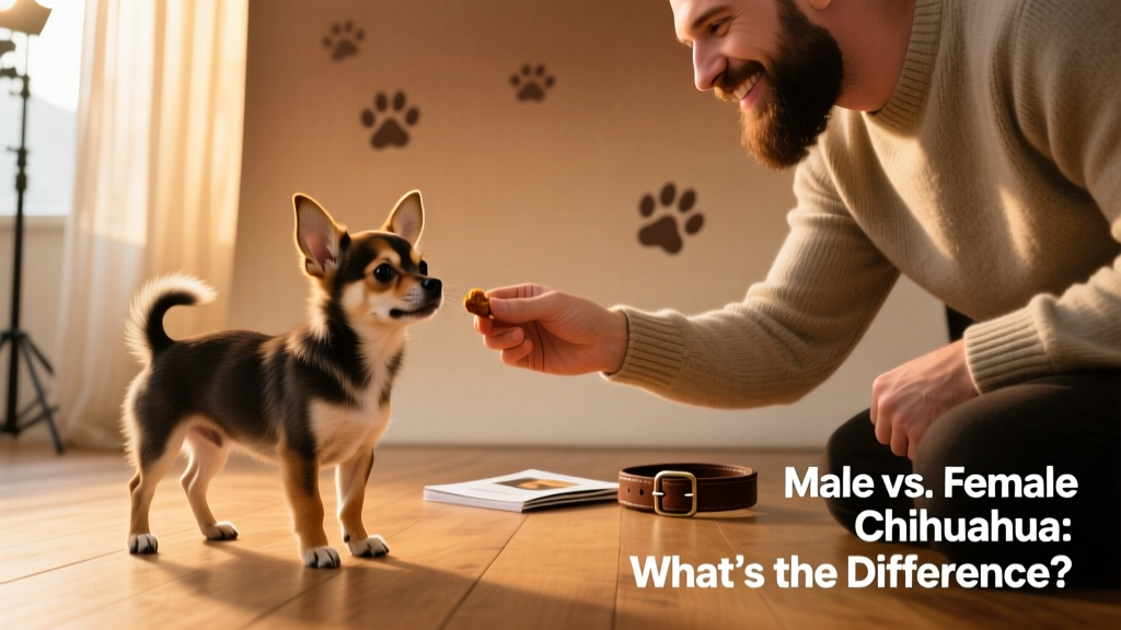 A trainer gently guiding a Chihuahua puppy through basic obedience cues using treats and praise