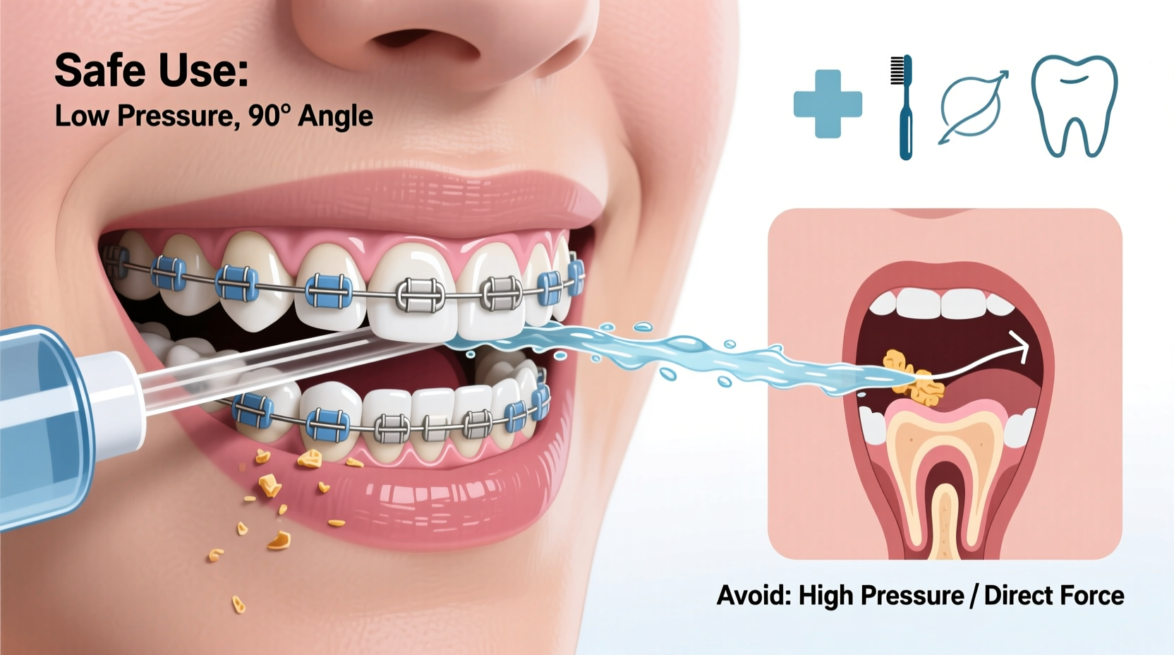 are water flossers safe for braces or do they push food deeper