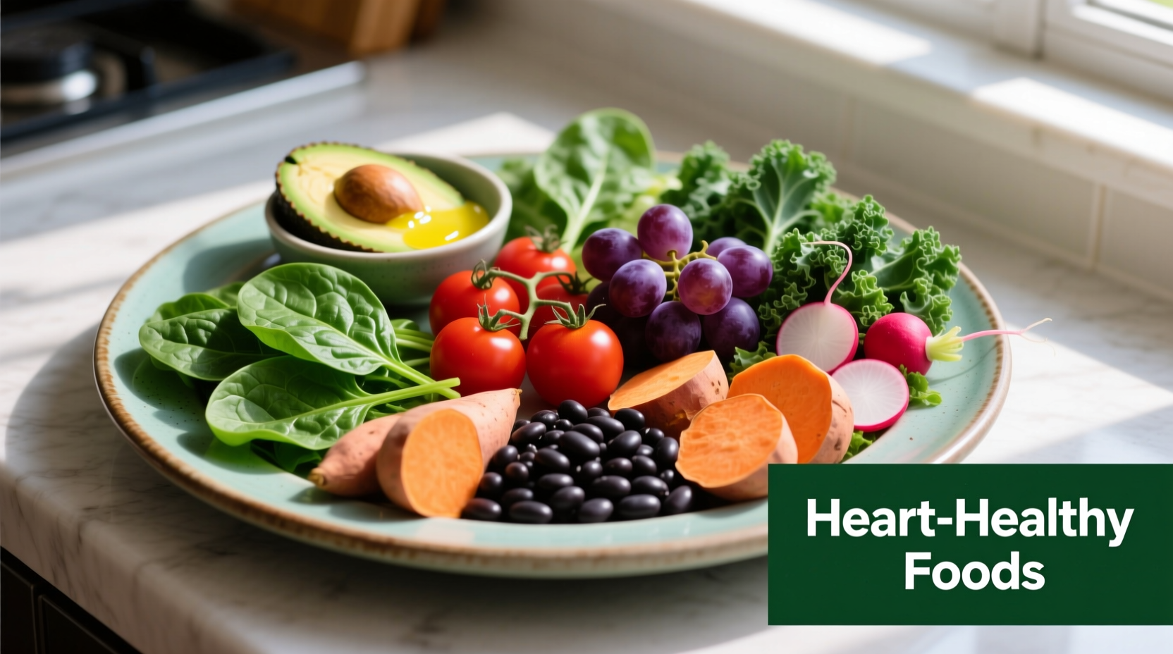 Colorful plate of blood pressure friendly foods