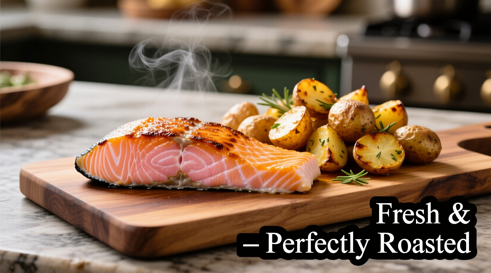 Perfectly cooked salmon with golden roasted potatoes
