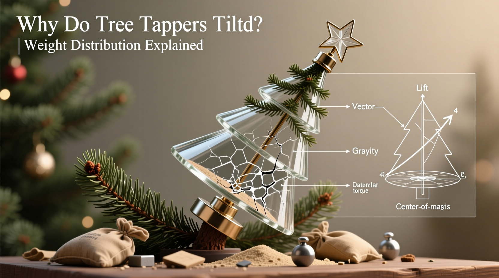why do some tree toppers tilt sideways after three days and how to balance weight distribution
