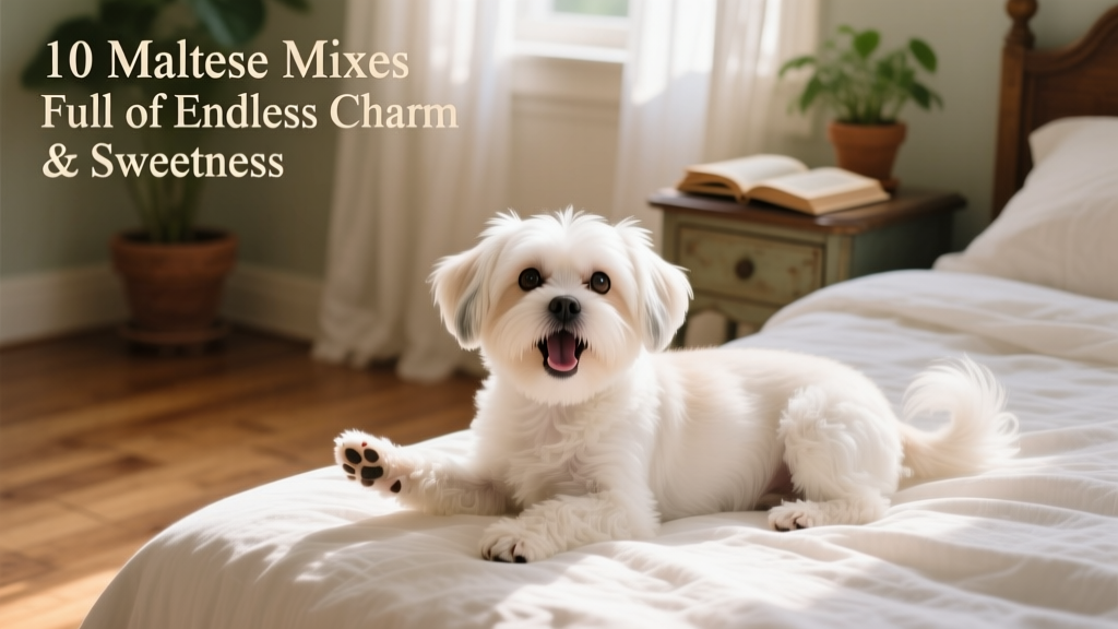 maltese shih tzu mix lying on bed