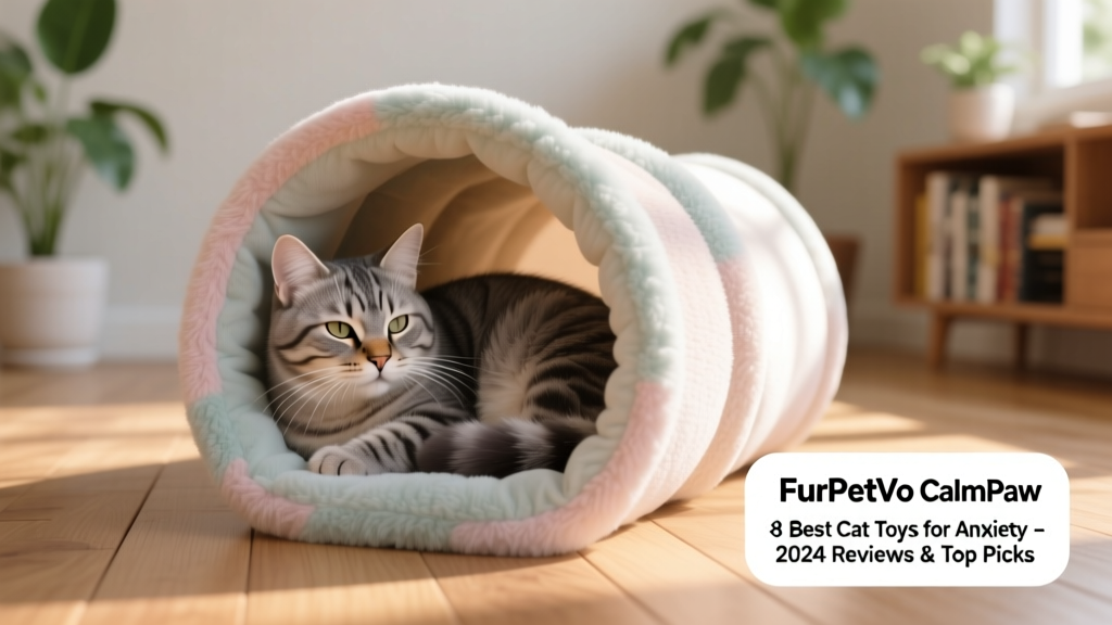 A relaxed cat curled up inside the FurPetVo CalmPaw Plush Tunnel, partially visible through the open end