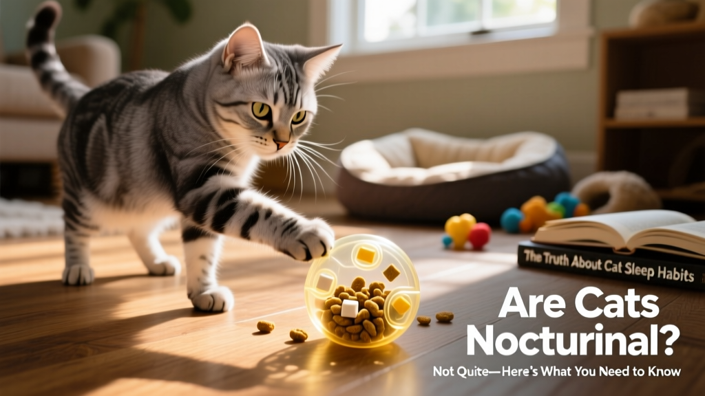 Close-up of a cat pawing at a FurPetVo puzzle toy filled with treats