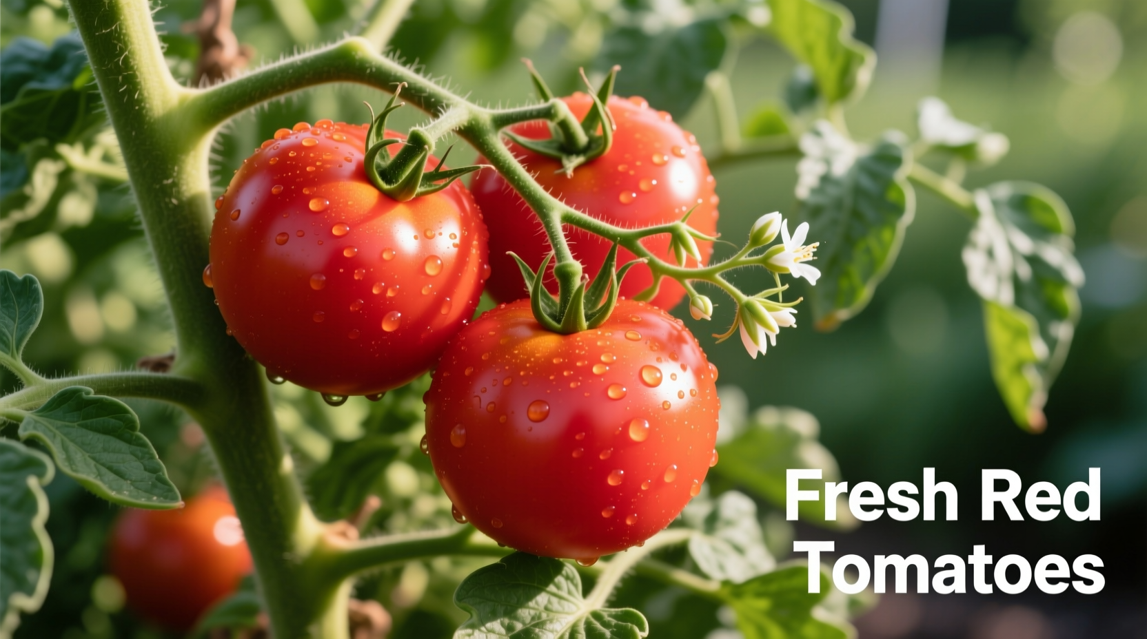 Fresh red tomatoes on vine with correct spelling
