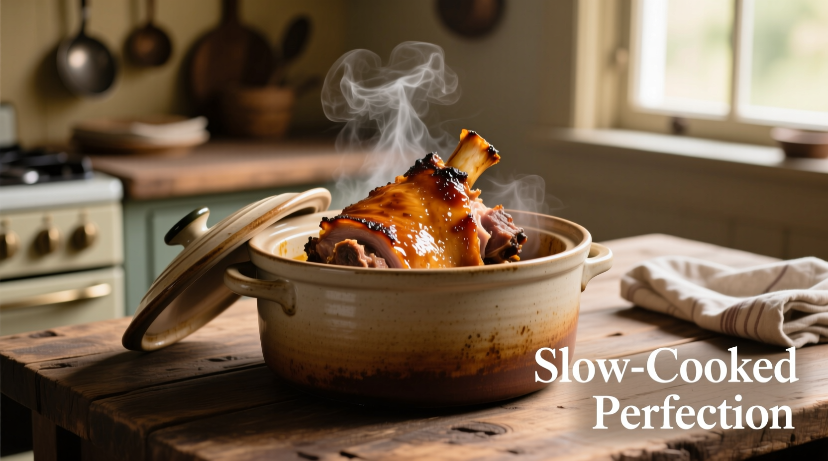 Slow cooker filled with perfectly cooked pork shoulder