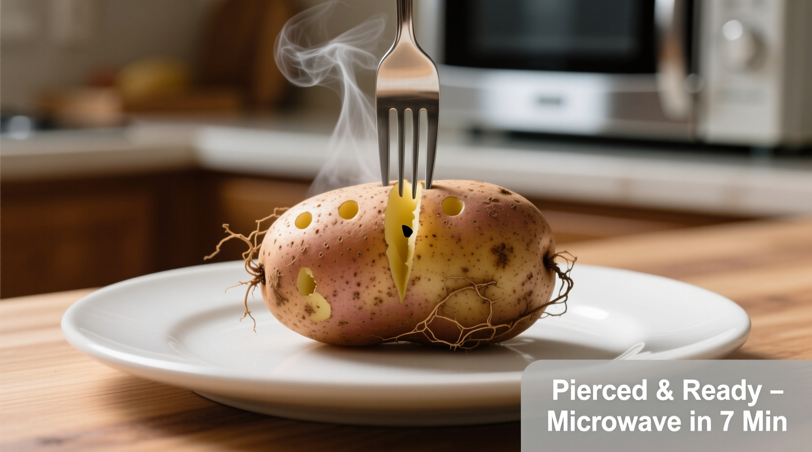 Properly pierced russet potato ready for microwave
